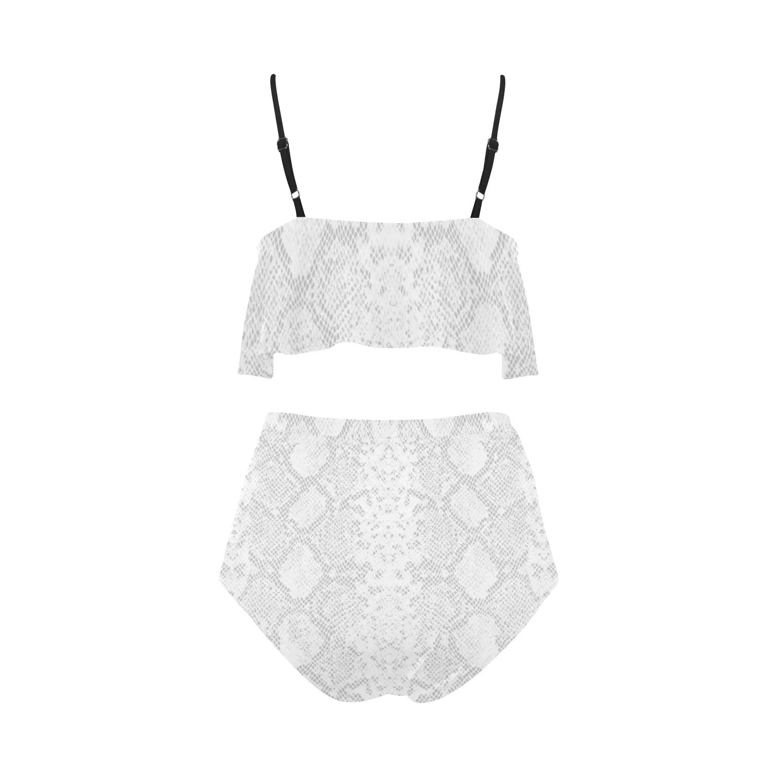 white Snake yoga_leggings_template High Waisted Ruffle Bikini Set (Model S13)