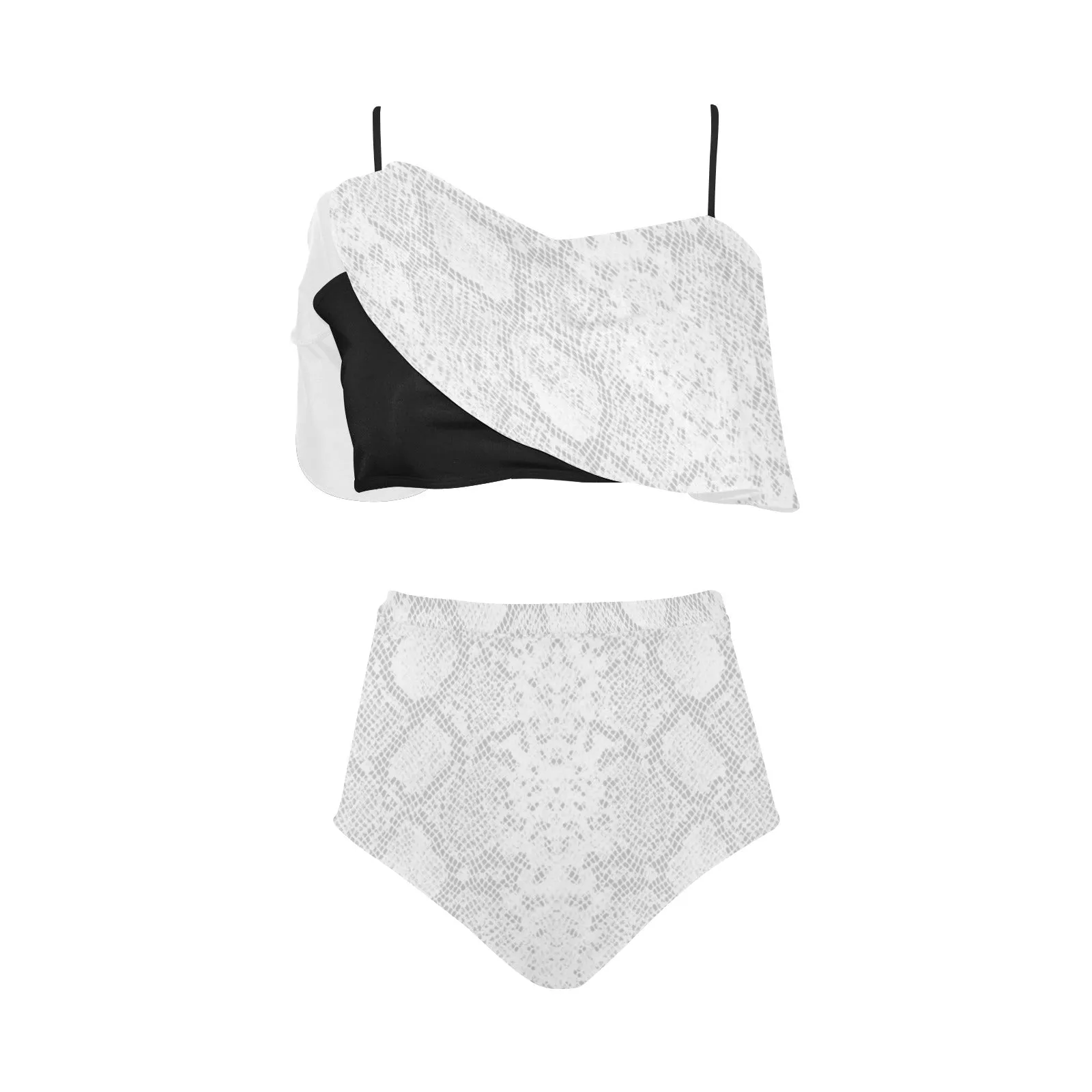 white Snake yoga_leggings_template High Waisted Ruffle Bikini Set (Model S13)