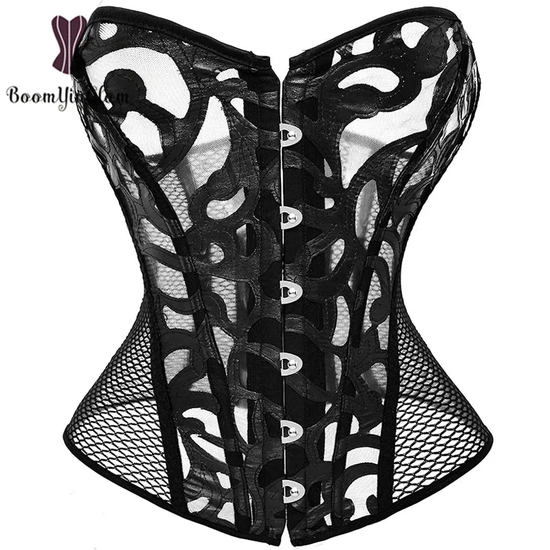 Whittler- the Windowpane Scroll Waist Cincher Over Bust Corset Black or White