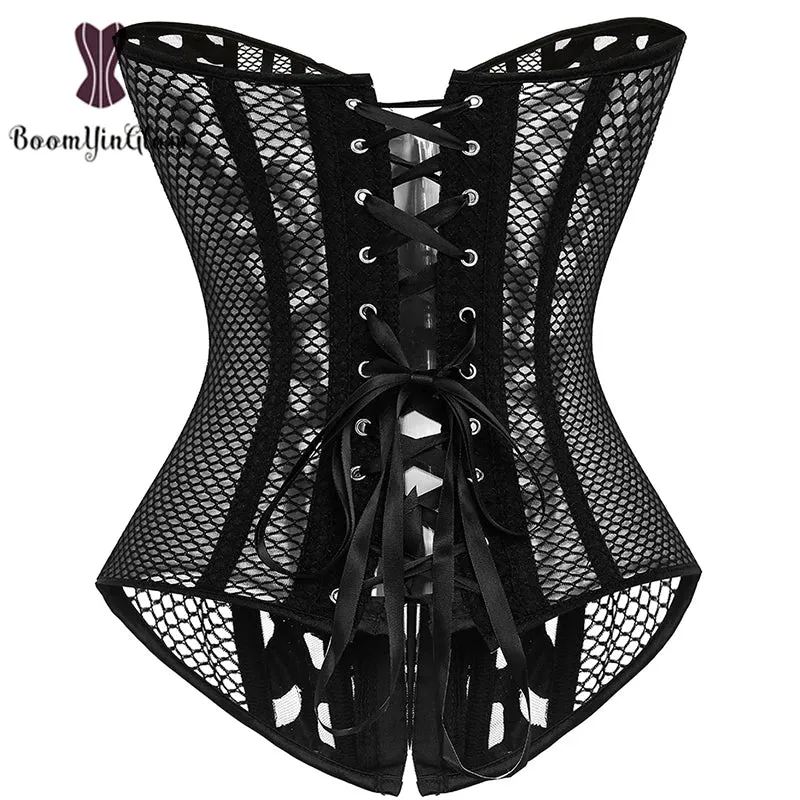 Whittler- the Windowpane Scroll Waist Cincher Over Bust Corset Black or White
