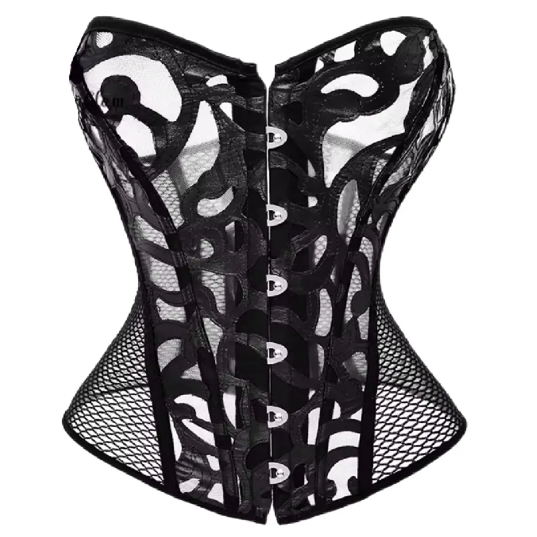 Whittler- the Windowpane Scroll Waist Cincher Over Bust Corset Black or White