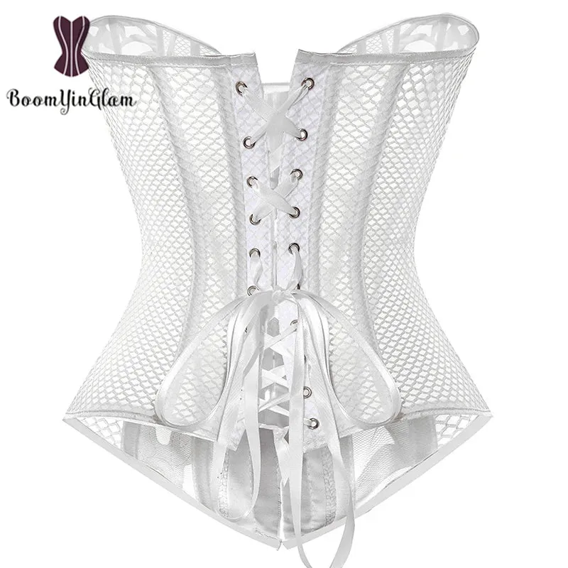 Whittler- the Windowpane Scroll Waist Cincher Over Bust Corset Black or White