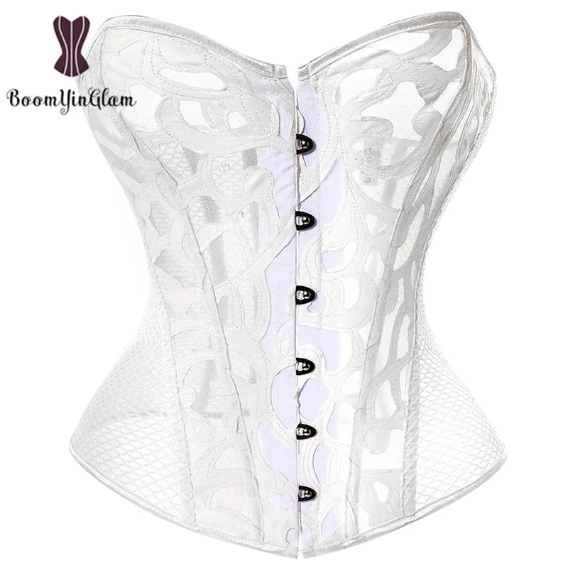 Whittler- the Windowpane Scroll Waist Cincher Over Bust Corset Black or White