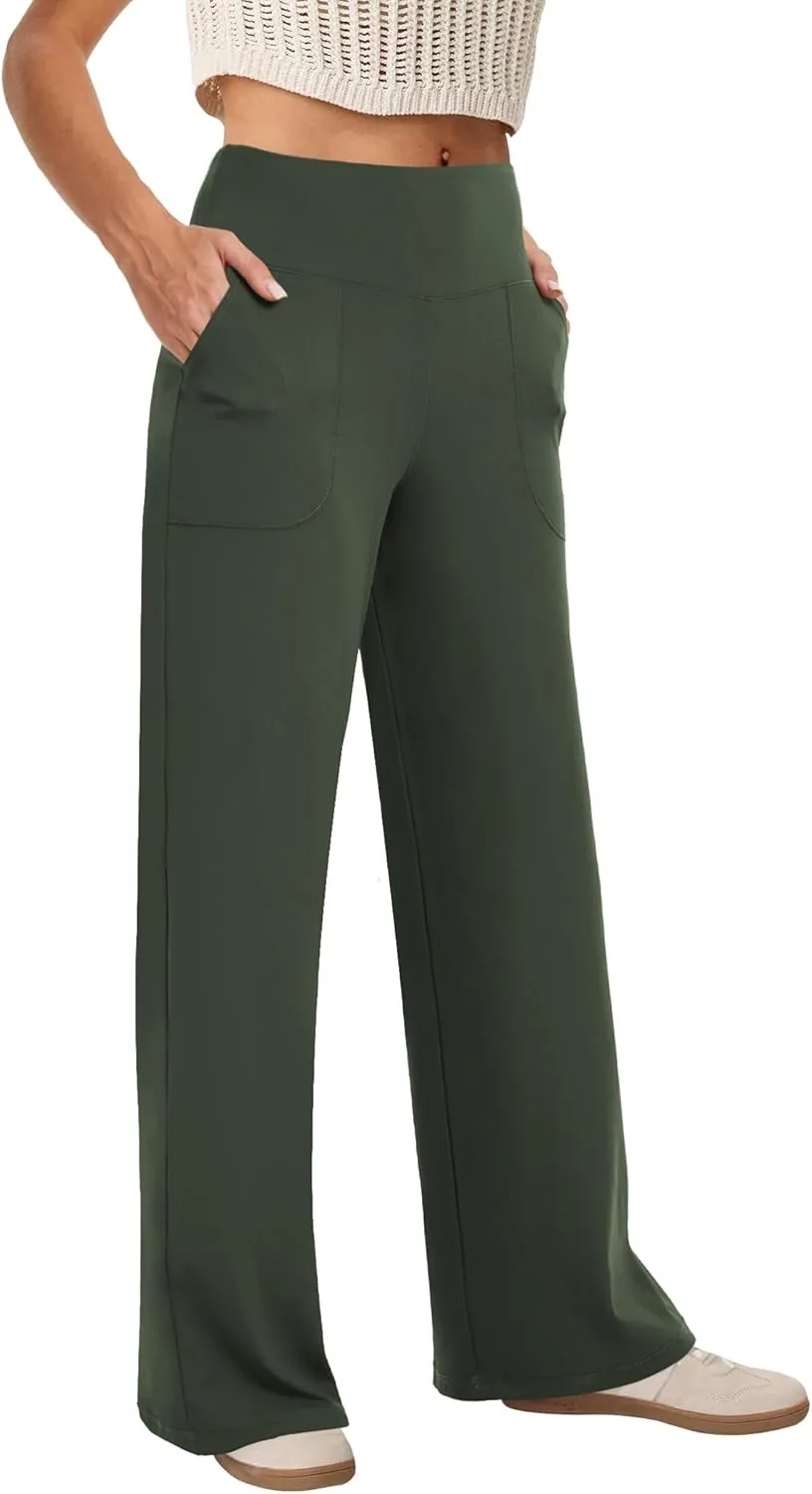 Wide Leg Pants Woman High Waist Yoga Pants with Pockets Loose Stretch Dress Work Sweatpants Casual Lounge