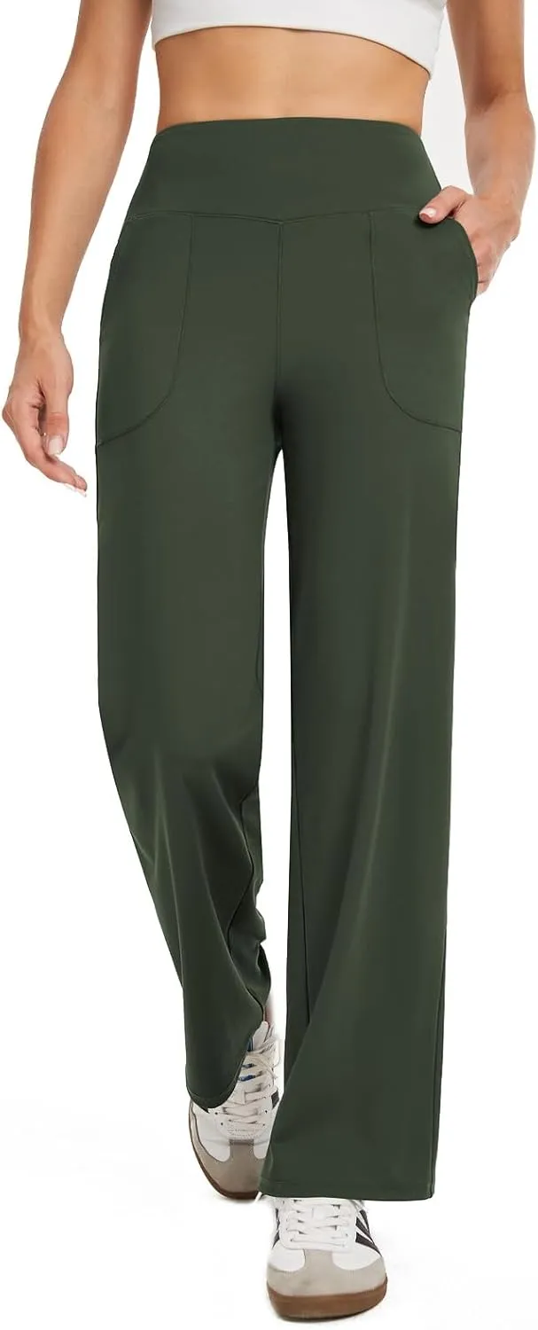 Wide Leg Pants Woman High Waist Yoga Pants with Pockets Loose Stretch Dress Work Sweatpants Casual Lounge