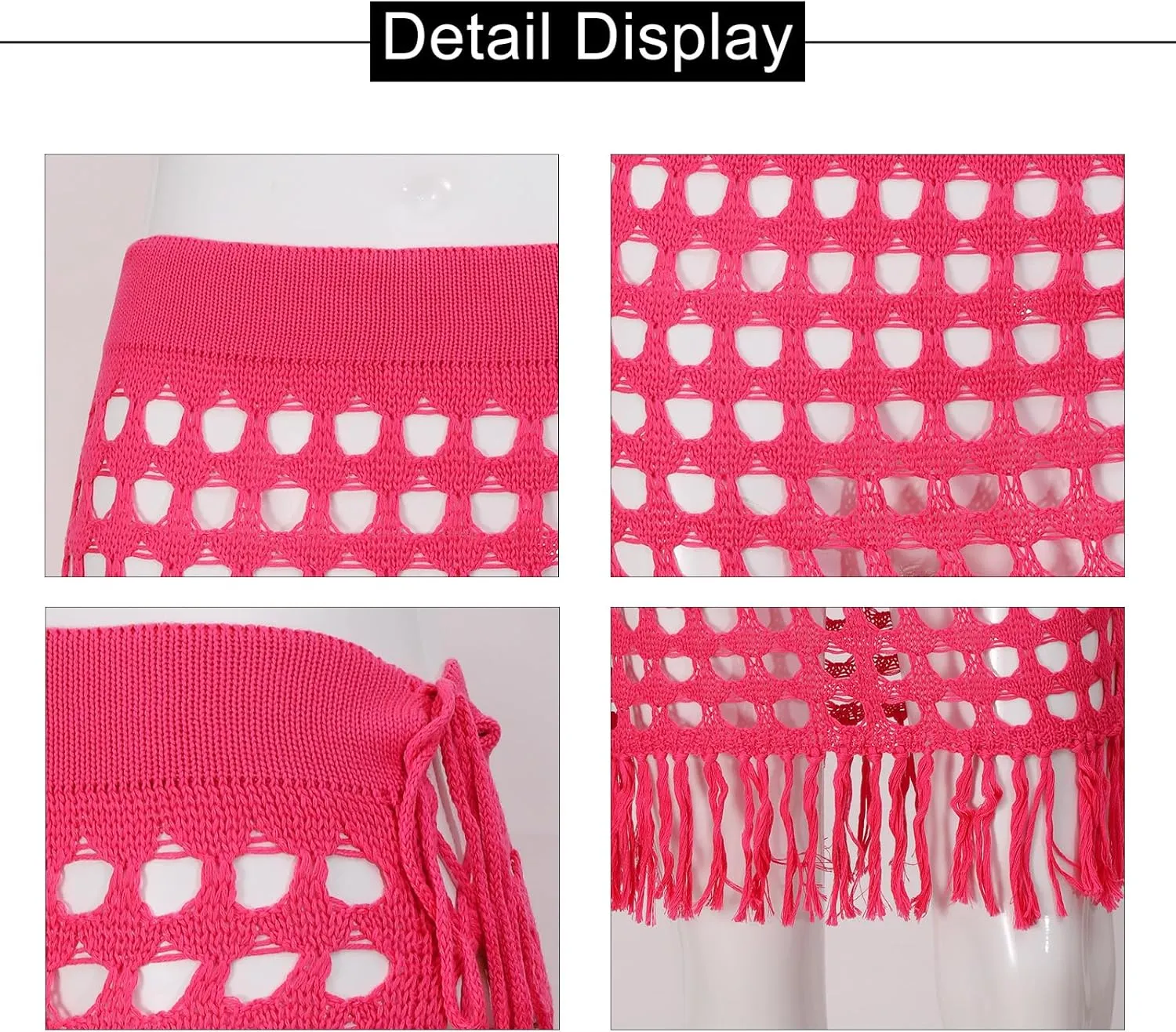 Women Crochet Cover Up Skirt High Waist Cutout Skirts with Fringe Lace-Up Side Mini Beach Cover Ups