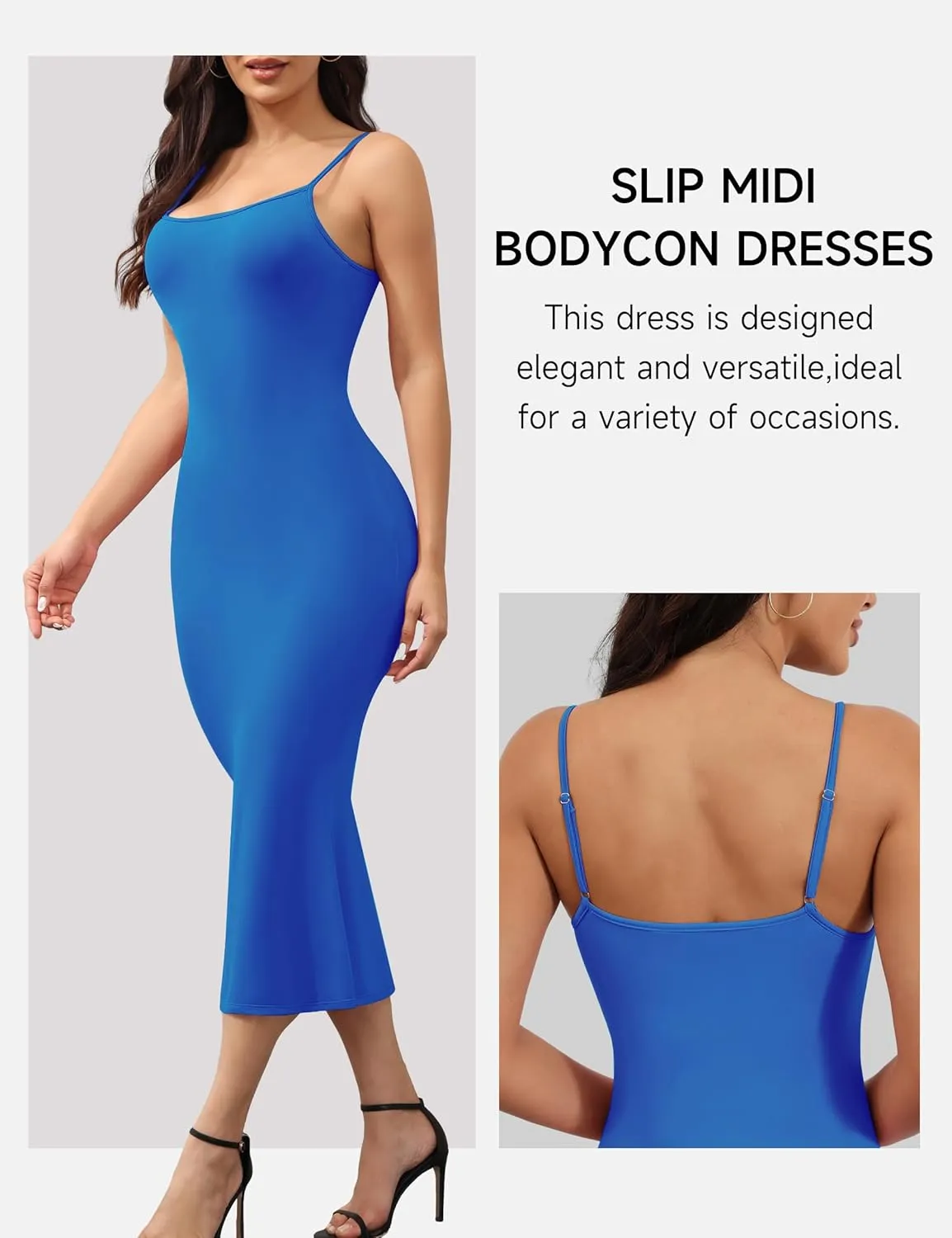 Women's Bodycon Dresses Built in Bra and Bodysuit Sexy Slip Midi Dress Spaghetti Strap Dresses Party Club Summer