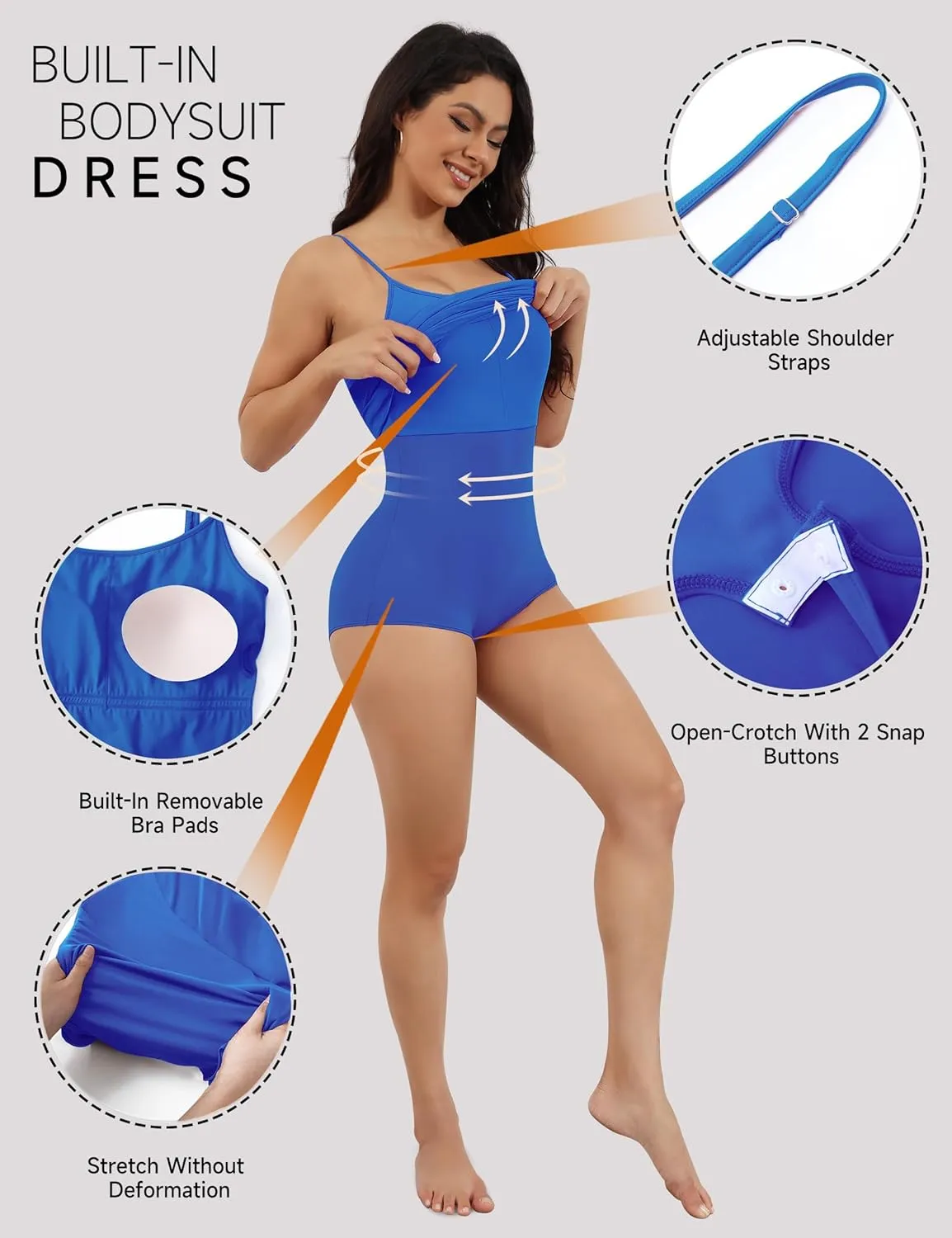 Women's Bodycon Dresses Built in Bra and Bodysuit Sexy Slip Midi Dress Spaghetti Strap Dresses Party Club Summer