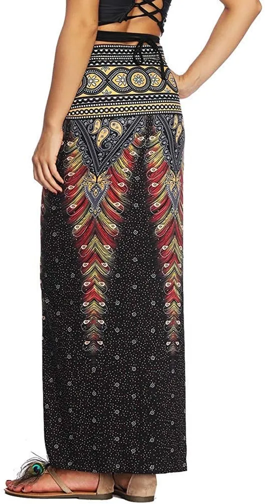 Women's Boho Bohemian Hippie Skirt Long Maxi Print Wrap Skirt Cover up Maxi Asymmetrical Summer Beach Skirt One Size