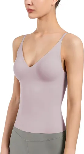 Women's Fit Camisole with Built in Bra - Spaghetti Straps Camis Tank