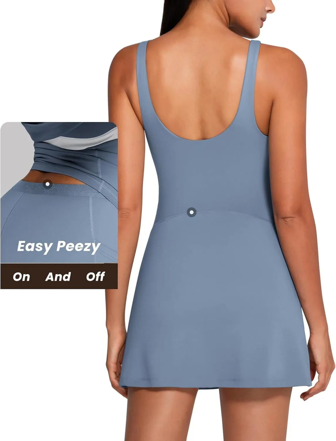 Womens Tennis Dress with Built in Easy Peezy Shorts Open-Back