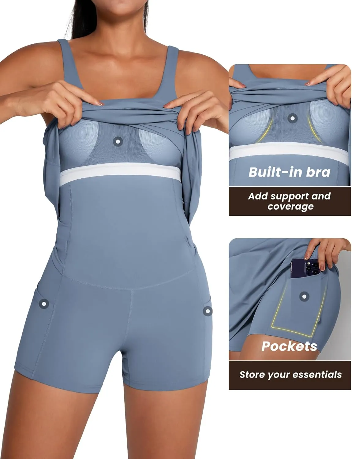 Womens Tennis Dress with Built in Easy Peezy Shorts Open-Back