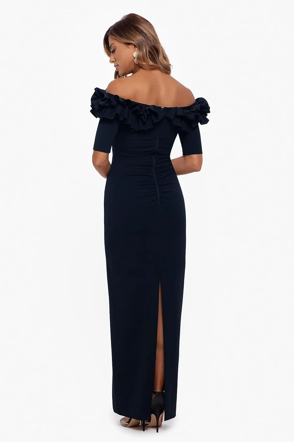 Xscape Women's Long Off The Shoulder Scuba Crepe Dress (Reg and Petite)
