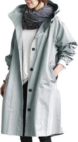 XUETON Womens Oversize Jacket Coats Outdoor Breathable Waterproof Lightweight Hooded Long Trench Coat
